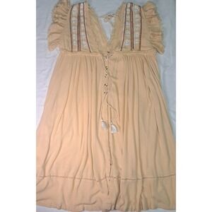 Free People Will Wait For You Tiered Midi Dress Lg FLAWS Boho Hippie Oversized